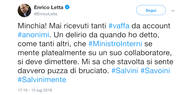 Enrico Letta scrive "Minchia!" su twitter, l'hashtag è trending topic