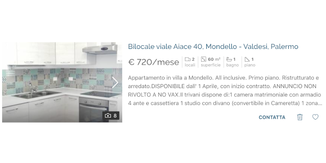 "Annuncio non rivolto a no vax", in un affittasi online a Mondello