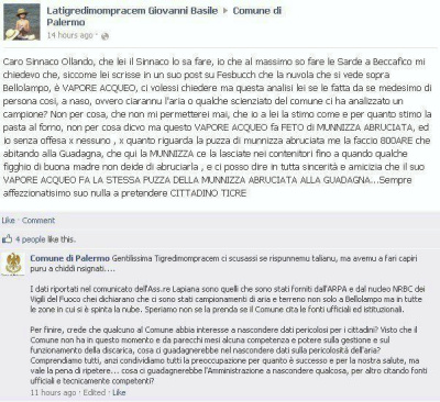 Risposta del Comune di Palermo su facebook